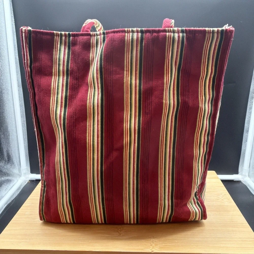 VTG Longaberger Holiday Stripe 2005 Tote Bag 23154166 Christmas Embroidered